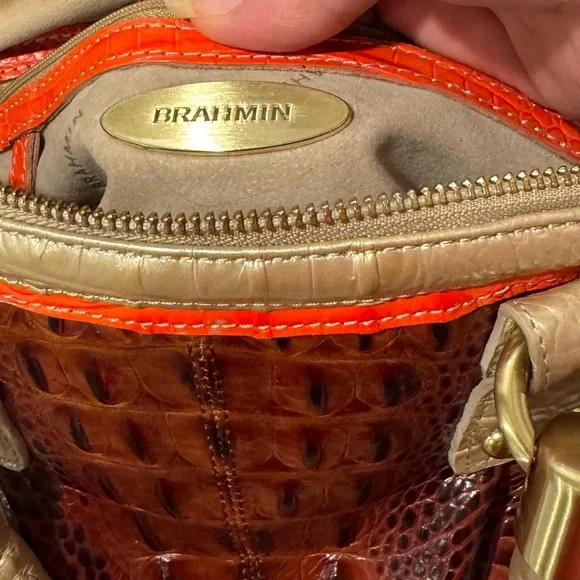 Brahmin Lisa Prosecco Tri-Colored Croc-Embossed Leather Satchel! Preowned!! - Picture 10 of 13